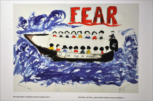 Ein Patient von Ärzte ohne Grenzen malt seine Erfahrungen: Das Boot, auf dem „jeder damit rechnen muss zu sterben.“