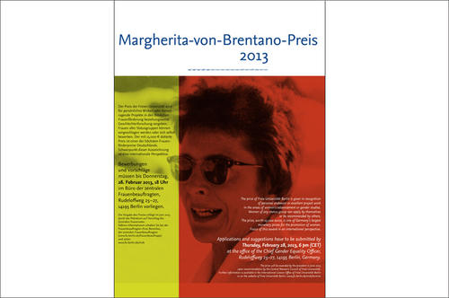 Bewerbungen und Vorschläge für den Margherita-von-Brentano-Preis sind bis zum 28. Februar 2013 möglich.