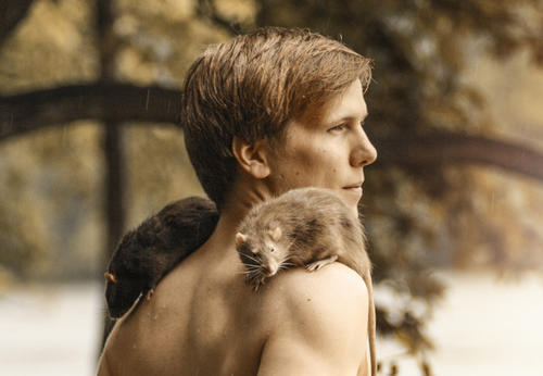 Fotoshooting der tierischen Art: Der Student Felix Herrmann posiert für den VetMen-Kalender 2016 mit drei Ratten.