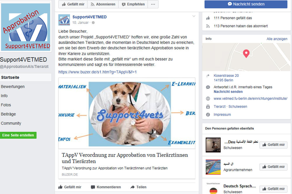 In kürzester Zeit haben sich über die Facebook-Seite „Support4VETMED“ mehr als 100 ausländische Tierärzte, die in Deutschland leben, gemeldet.