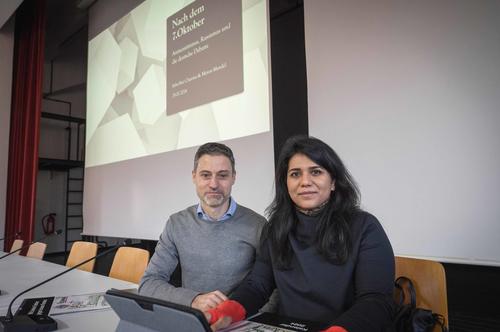 Advocating dialogue: Meron Mendel and Saba-Nur Cheema held the opening lecture at Freie Universität Berlin on January 29, 2024 to launch the university's event series against antisemitism, racism, and anti-Islamic radicalism.
