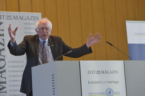 Bernie Sanders addressed a crowd at Freie Universität Berlin consisting mainly of students.