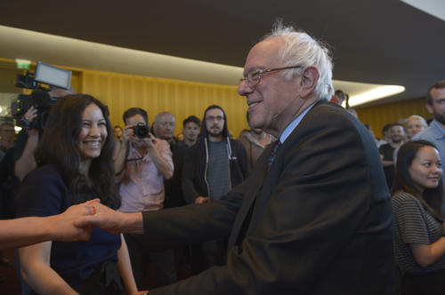 After the presentation, Senator Sanders enjoyed greeting individuals.