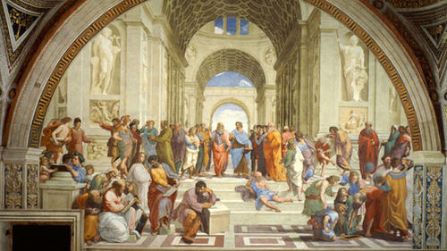 Gruppenbild mit Mathematikern: Auf dem Fresko "Die Schüler von Athen", das der Maler Raffael 1510 bis 1511 für Papst Julius II. anfertigte, finden sich gleich mehrere große Denker und Mathematiker.