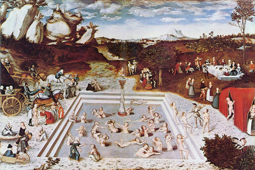 Der Traum von der ewigen Jugend, dargestellt im Gemälde "Der Jungbrunnen" von Lucas Cranach dem Älteren (1546)