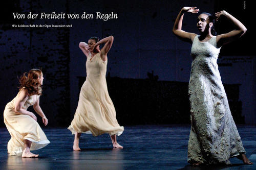 „Dido and Aeneas“, eine Choreographie von Sasha Waltz, Musik von Henry Purcell, Staatsoper Berlin 2005. Clementine Deluy, Michal Mualem, Aurore Ugolin.