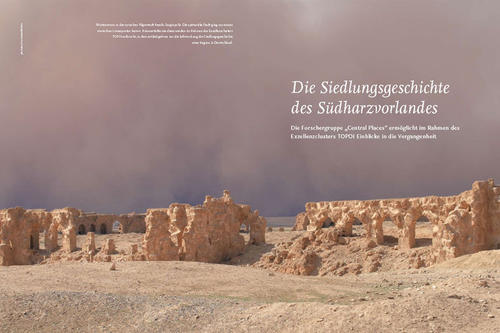 Wüstensturm in der syrischen Pilgerstadt Resafa-Sergiupolis. Die spätantike Stadt ging aus einem römischen Limesposten hervor. Ruinenstädte wie diese werden im Rahmen des Exzellenzclusters TOPOI erforscht.