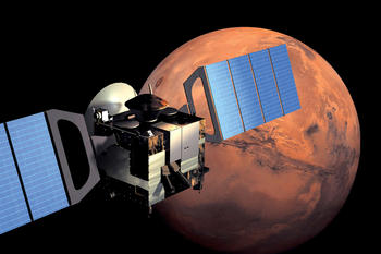 The Mars Express space probe operated by the European Space Agency has been circling Mars for nearly 14 years now. On board is an HRSC camera, which records nine channels at once.