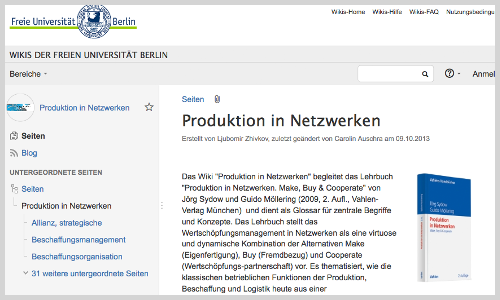 Wiki "Produktion in Netzwerken" (Screenshot)