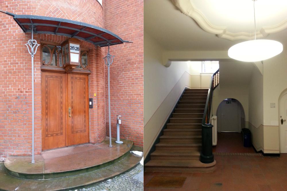 Denkmalgerechte Sanierung: Eingangsbereich und Treppenhaus heute.