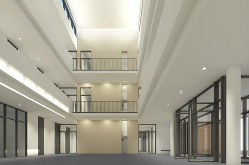 Das großzügige Atrium des Gebäudes wird als Ort der Begegnung der Wissenschaftler der fünf veterinärmedizinischen Institute fungieren
