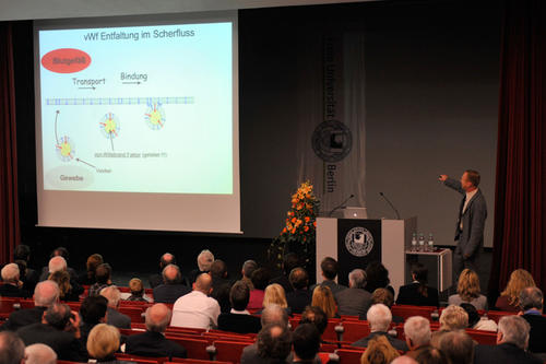 Roland Netz, Professor für Computergestützte Theoretische Physik an der Freien Universität, hielt einen Festvortrag über die „Blutgerinnung aus Sicht der theoretischen Biophysik“.