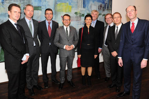 V.l.n.r.: Florian Kranefuß, Prof. Christian Calliess, Prof. Paul Nolte, Michael Roth, Sahra Wagenknecht, Gerd Appenzeller, André Schmitz-Schwarzkopf, Stephan-Andreas Casdorff, Prof. Peter-André Alt.