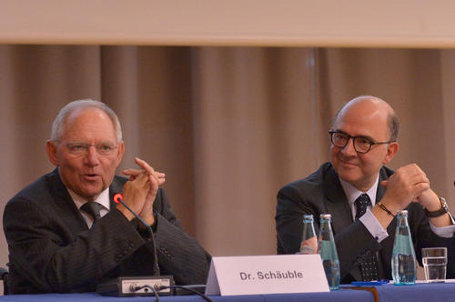 Diskutierten an der Freien Universität über die Zukunft Europas: Bundesfinanzminister Wolfgang Schäuble und sein französischer Amtskollegen Pierre Moscovici.