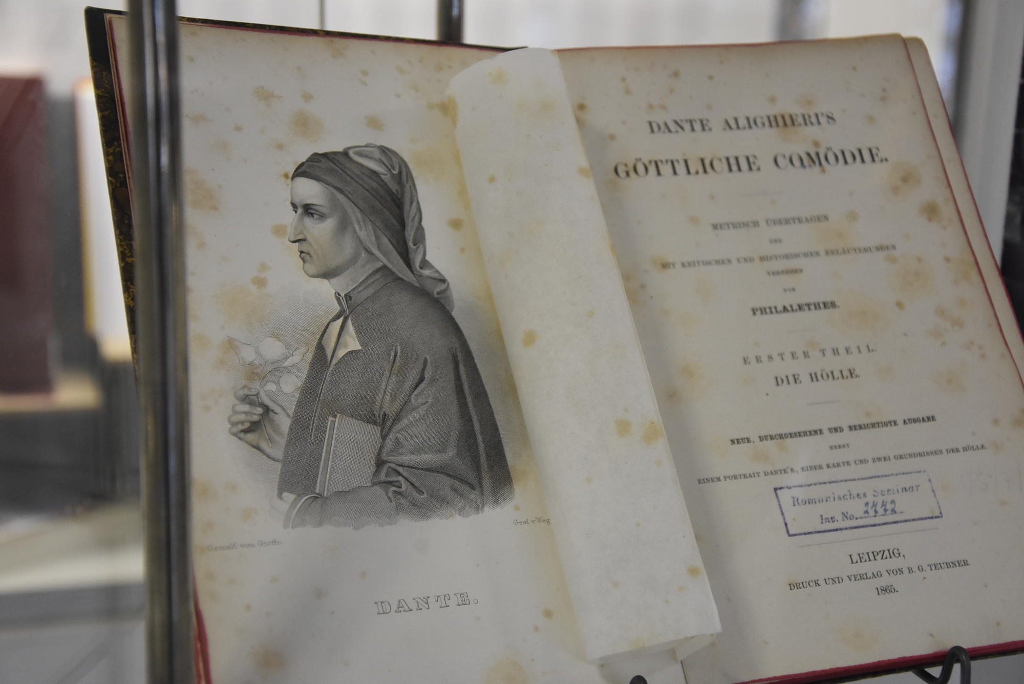 Die Erstausgabe der Übersetzung von König Johann aus Sachsen mit einem Porträt Dantes