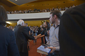 Standing ovations for Senator Sanders, who had plenty of hands to shake before he left. 