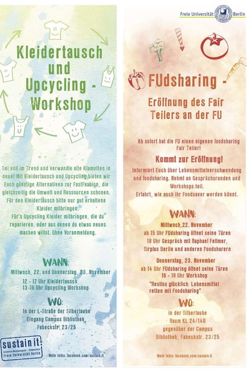 Kleidertausch, Upcycling und FUdsharing - am 22. und 23. November geht es an der Freien Universität wieder um Nachhaltigkeit.