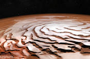Freier Blick auf die Nordpoleiskappe des Mars: Die Bilder wurden von Planetologen der Freien Universität zusammengesetzt - aus 32 einzelnen Orbitstreifen, aufgenommen mit einer High Resolution Stereo Camera an Bord der Esa-Sonde "Mars Express".