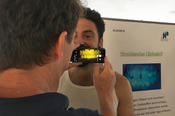 Wie gesund sind meine Zähne? Mittels einer Tinktur und einer App wurden Biofilme sichtbar gemacht, hier zu sehen als fluoreszierende Ränder.