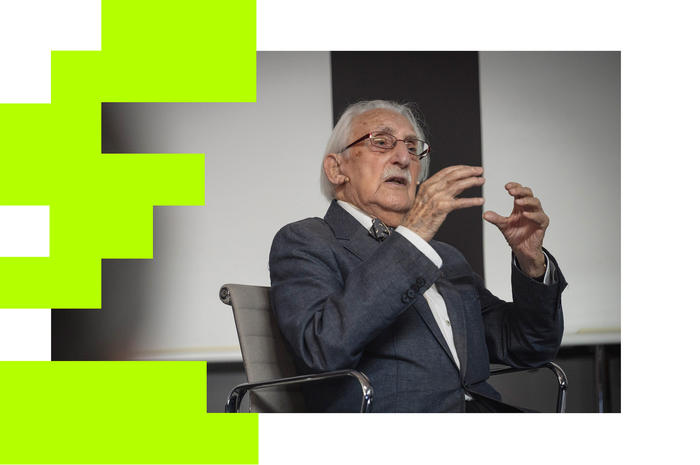 Dr. Leon Weintraub, am 10. Juli 2024 im Zeitzeugengespräch an der Freien Universität Berlin.