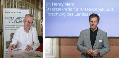 Universitätspräsident Günter M. Ziegler unterschrieb vor Ort die Urkunden für die Gewinner. Auch vor Ort: Dr. Henry Marx, Staatssekretär für Wissenschaft und Forschung bei der Senatsverwaltung für Wissenschaft, Gesundheit und Pflege.