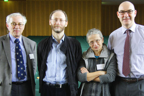 (v.l.n.r.) Prof. Dr. Nicolas Apostolopoulos (CeDiS Freie Universität Berlin), Prof. Alan Kramer (Trinity College Dublin), Prof. Dr. Ute Daniel (TU Braunschweig) und Prof. Dr. Oliver Janz (FMI Freie Universität)