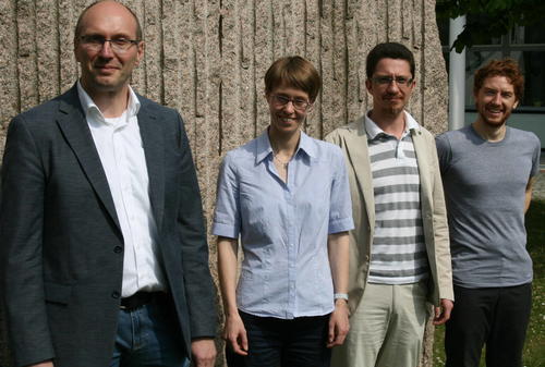 Knut Reinert, Professor für Bioinformatik, Susanna Röblitz, Professorin für Angewandte Mathematik und Bioinformatik, Rosario M. Piro, Professor für Medizinische Bioinformatik und Oliver Serang, Professor für Metagenomik (v.l.n.r.)
