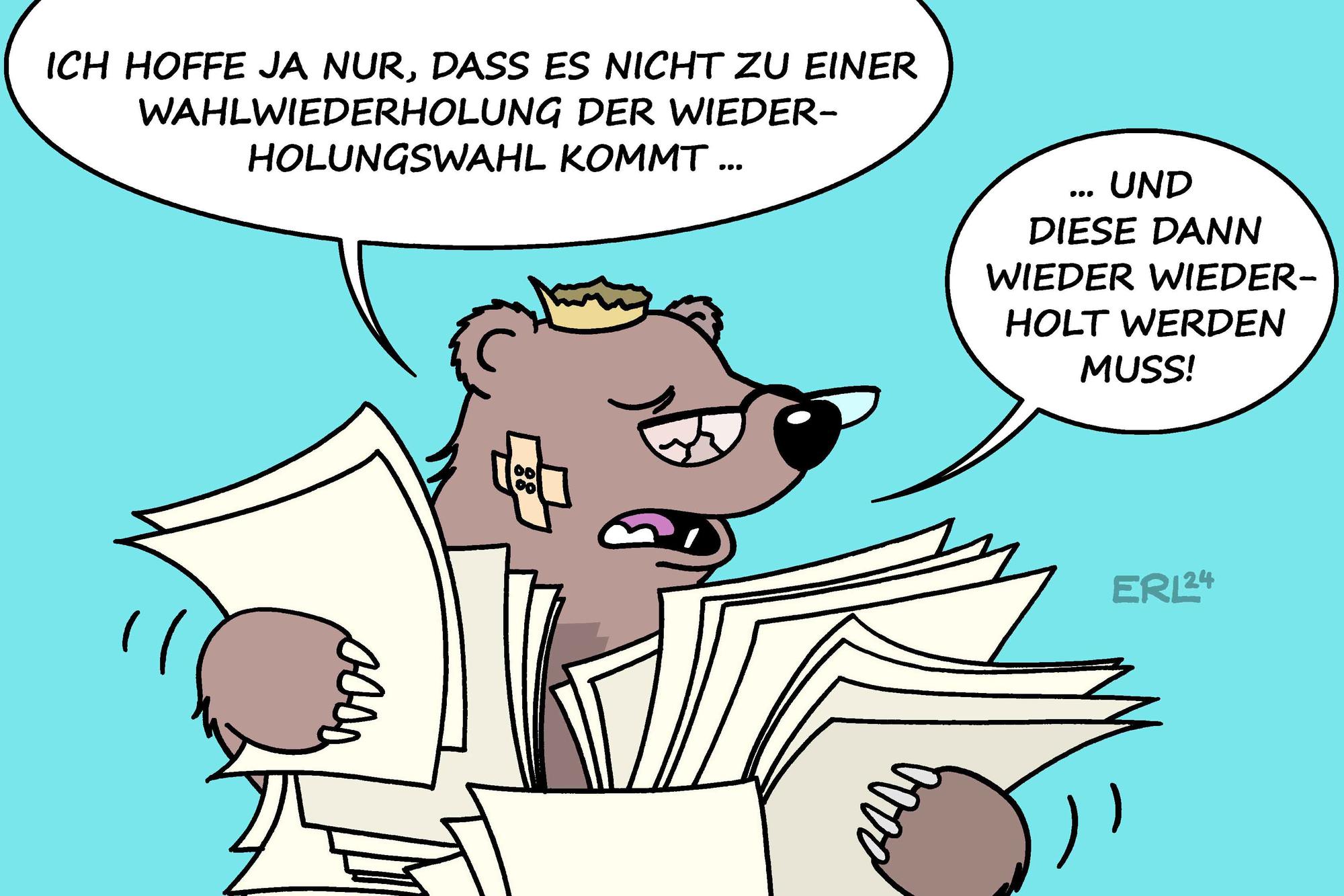 Wiederholung der Wiederholung? Karikatur von Erl