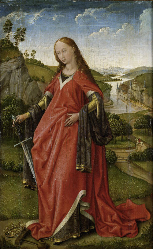 Rogier van der Weyden, Werkstatt: Heilige Katharina (Flügel eines Diptychons), Eichenholz, je 18,9 x 12,1 cm, Kunsthistorisches Museum, Wien