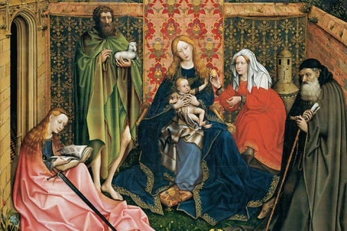 Meister von Flémalle, Madonna mit Heiligen in einem Garten, Eichenholz, 122,2 x 151,2 cm, Washington D.C., National Gallery of Art, Samuel H. Kress Collection