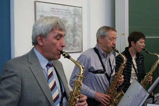 Drei Musiker des Saxophon-Sextetts: Professor Ehrhard Behrends, Holger Drost, Elisabeth Kuttner-Schulze (v.l.n.r.)