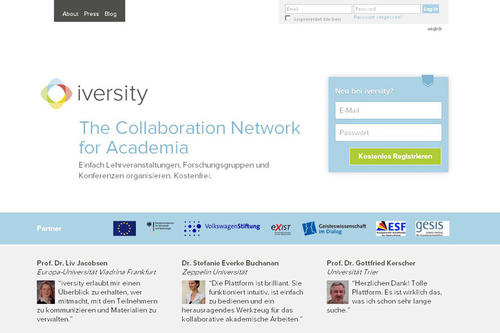 Über die „iversity“-Startseite loggt man sich bei der Online-Plattform ein. Einer der Vorteile von „iversity“ ist seine weitgehend selbsterklärende und intuitive Struktur.