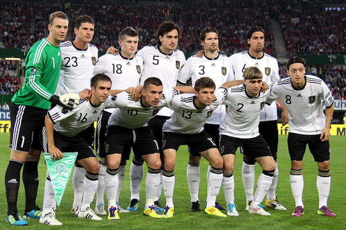 Wie hoch ist die Wahrscheinlichkeit, dass in einer Nationalelf samt Trainer und Torwarttrainer (nicht im Bild)  zwei Personen im selben Monat Geburtstag haben?