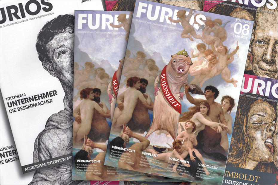 Das mit dem zweiten Platz beim Pro Campus-Presse Award prämierte FURIOS Heft zum Thema Schönheit (Ausgabe August 2012). Die damals verantwortliche Chefredakteurin Margarethe Gallersdörfer absolviert gerade ein Auslandssemester in Rom.