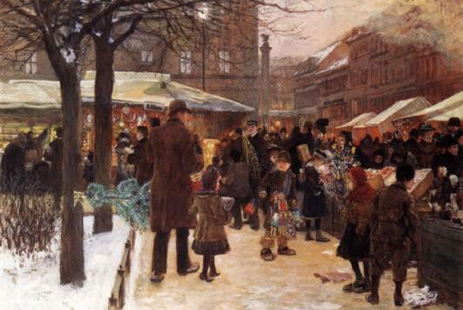 Berliner Weihnachtsmarkt im 19. Jahrhundert: Der Berliner Impressionist Franz Skarbina (1949 - 1910) malte 1892 dieses Aquarell.