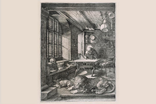 Einer der drei Dürer-Meisterstiche: Hieronymus im Gehäus