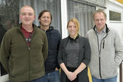 Ulrich Küster, René Preusker, Therese Keck und Thomas Ruhtz (v.li.) vom Institut für Weltraumwissenschaften waren Dozenten beim „Shipboard-Training“ auf der „Polarstern“.