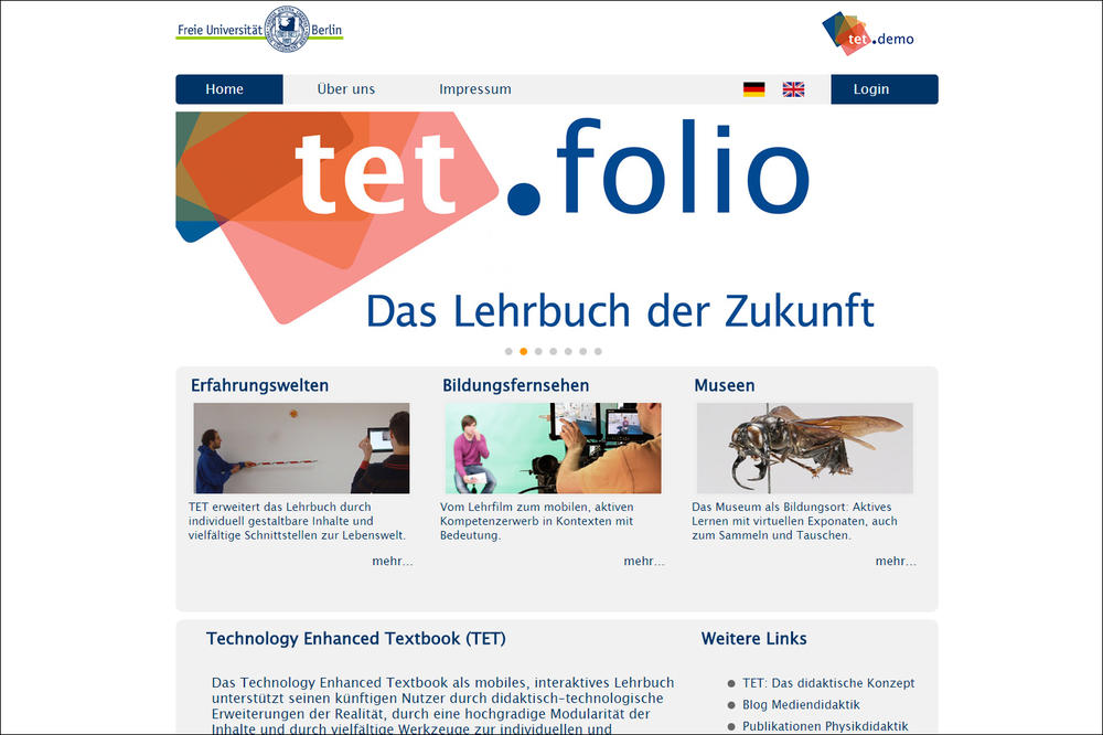 Unter www.tetfolio.fu-berlin.de können sich Angehörige der Freien Universität sowie externe Nutzer einloggen und die Plattform nutzen.
