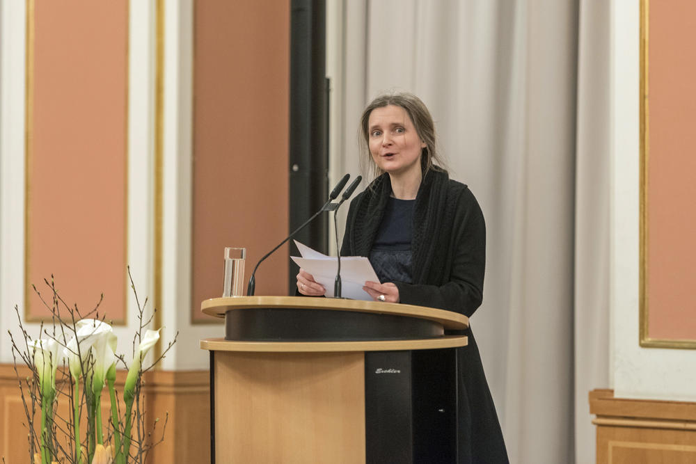 Marion Poschmann bei der Verleihung des Berliner Literaturpreises im Berliner Rathaus am 14. Februar 2018.