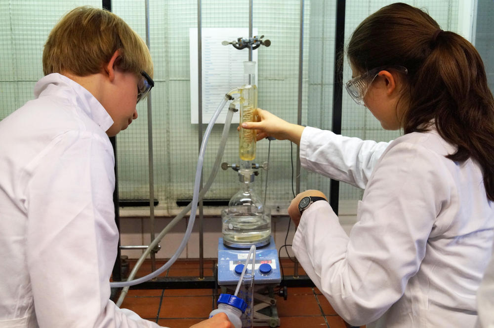 Bei der "Uni auf Probe Chemie" können Schülerinnen und Schüler Experimente aus dem Uni-Alltag relativ selbstständig durchführen.