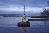 Geologists do research on land and on water, as here in Berlin-Wannsee.