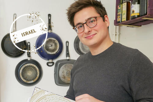Developing a taste for the culture: Julian Jestadt doesn’t leave for Jerusalem until October. While he waits, he is preparing himself by cooking Israeli dishes.