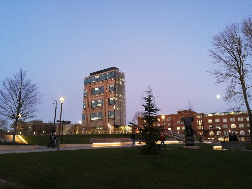The University of Birmingham campus has modern buildings as well.