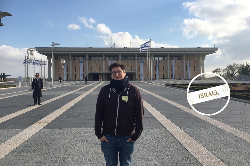 Julian Jestadt in Jerusalem, in front of the Knesset, Israel's parliament.