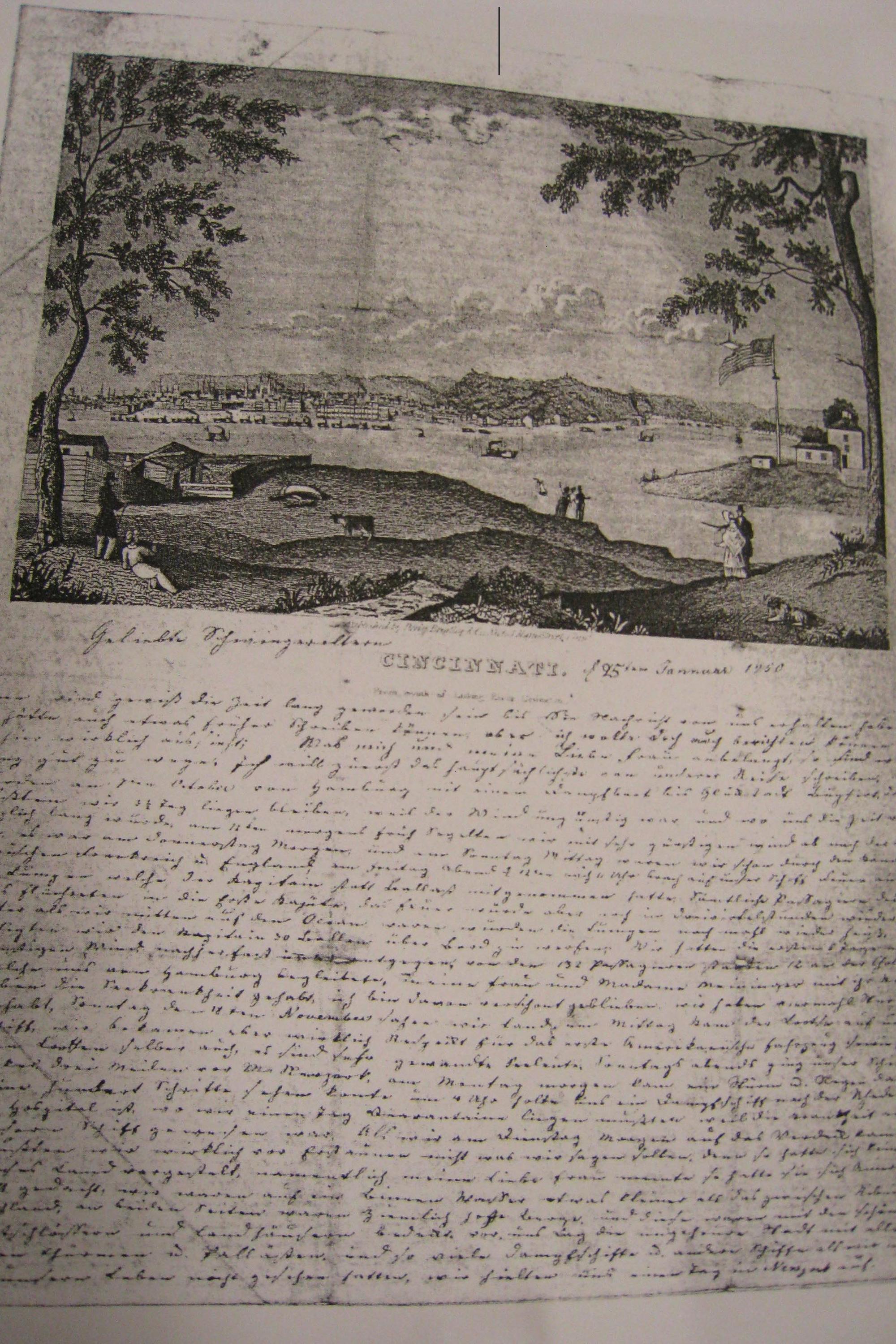 Letter from Friedrich Ehlers to his in-laws in Ribnitz, Mecklenburg-Schwerin, dated January 25, 1850. Friedrich Ehlers emigrated to Cincinnati, Ohio, in 1849 with his wife Caroline. He was Henriette Burmeister’s brother-in-law.