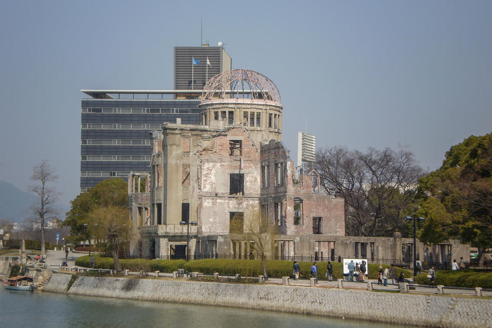 The Hiroshima Peace Memorial, better known as the A-Bomb Dome, commemorates the atomic bombing on August 6, 1945.