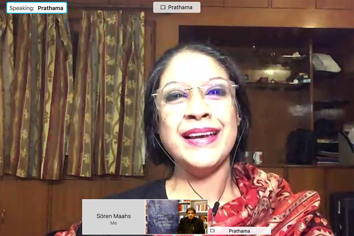 An event spanning continents: Prathama Banerjee held the second Berlin Southern Theory Lecture via video conference from New Delhi.