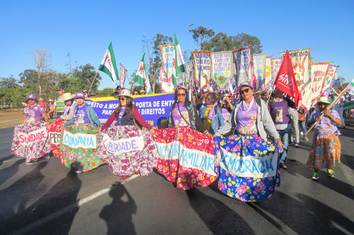 Marcha das Margaridas: Brazilian women from trade unions and feminist organizations march together, demonstrating for their rights.