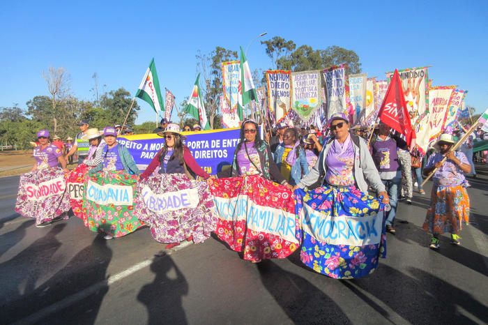 Marcha das Margaridas: Brazilian women from trade unions and feminist organizations march together, demonstrating for their rights.