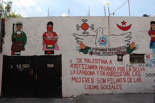 Street art in Santo Domingo, Mexico City: “From Palestine to Ayotzinapa – women are the pillars of social movements.”